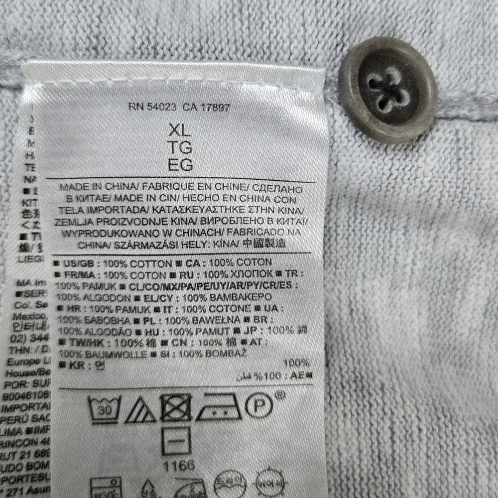 Banana Republic Men's Heather Gray Slub Long‎ Sleeve Knit Henley Cotton Shirt XL